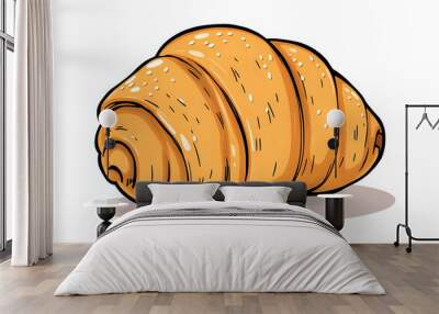 3 Cartoon Drawings of French Croissants: Traditional Puff Pastry Illustrations Wall mural