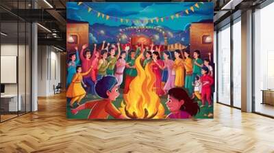 Lohri festival celebration in india Wall mural