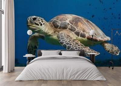 Underwater turtle swimming in the deep sea exploring the coral reef artificial intelligence Wall mural