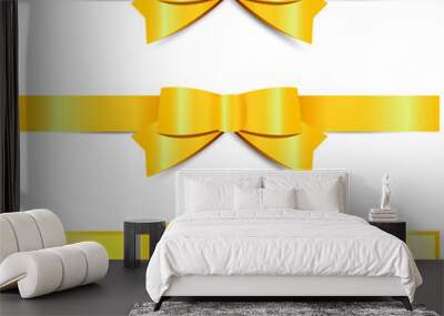 Set of gold ribbons and bows on white background Wall mural