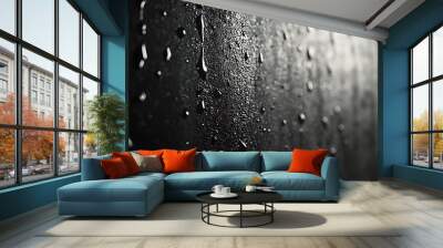 Black Surface with Water Drops - Abstract Background Wall mural