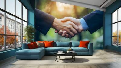 Handshake in Nature: Partnership, Collaboration, and Success Wall mural