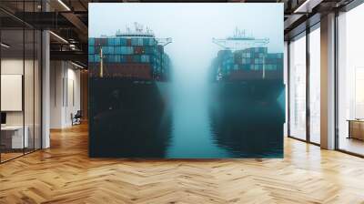 Cargo Ships in the Mist - A Realistic Photo Wall mural