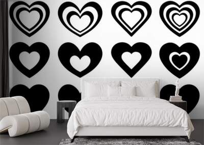 Set of hearts in red color, Red heart icons set vector Wall mural