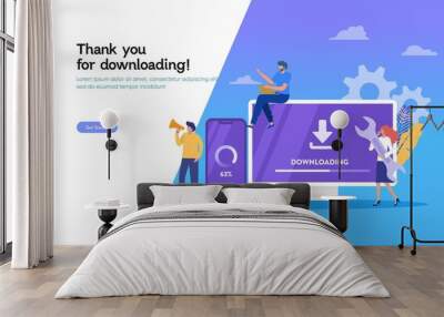 Download page of the mobile app, download system update vector illustration concept, people update operation system can use for, landing page, template, ui, web, mobile app, poster, banner, flyer Wall mural