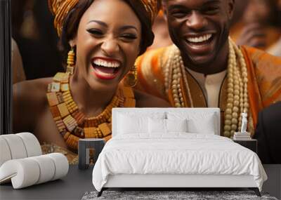 celebration at an african wedding with a focus on smiling individuals Wall mural