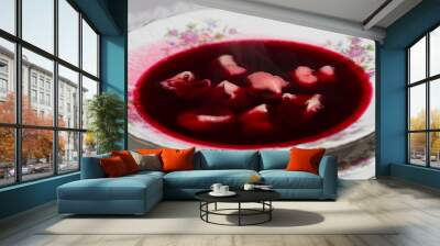 red borscht with mushroom ravioli Wall mural