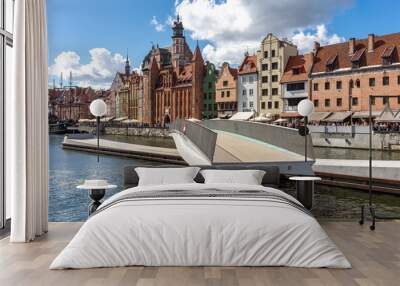 The rotating footbridge of St The .Spirit to the Granary Island on the Motława River Wall mural