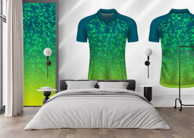 Vector sport pattern design template for Polo T-shirt front and back view mockup. Green-yellow color gradient abstract art texture background illustration. Wall mural