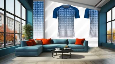 Vector sport pattern design template for T-shirt front and back view mockup. Blue-white color gradient rough plaid line texture background illustration. Wall mural