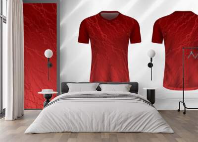 Vector sport pattern design template for T-shirt front and back view mockup. Dark and light shades of red color gradient geometric line texture background illustration. Wall mural