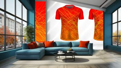 Vector sport pattern design template for T-shirt front and back view mockup. Orange-red-yellow color gradient geometric dot line texture background illustration. Wall mural