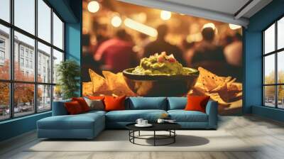 Guacamole with Crispy Nachos. AI generation. Wall mural