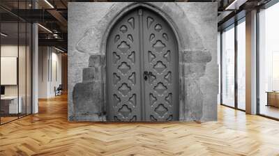 the wooden door of old church Wall mural