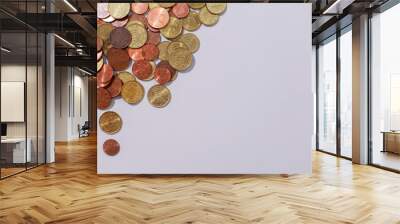 banknotes and coins on white background Wall mural