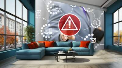 business attention mark with triangle icon web internet communication risk safety security concept Wall mural