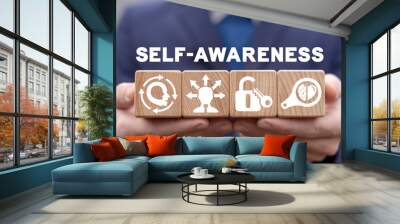 Concept of self-awareness, self-improvement and self development employees. Business human resource management. Find your passion, who are you. Personal growth. Personality skills improvement. Wall mural