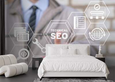 Concept of Technical SEO. Technical SEO Web Marketing. Digital Content Search Optimization. Wall mural