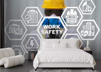 Concept of work safety. Worker health safety first requirement. Wall mural