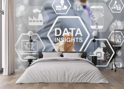 Data Insight Analysis business industry 4.0. Man touched data insight words icon on virtual screen. Digital smart city concept. Industrial modern integration manufacturing engineering technology. Wall mural