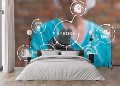 Doctor working on virtual touch screen presses word: STROKE. Stroke medical concept. Stroke symptoms. Wall mural