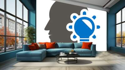 Head with bulb icon. Creative mind logo. Creativity think web sign. Brilliant idea, brainstorm symbol. Emotional Intelligence Vector. Wall mural