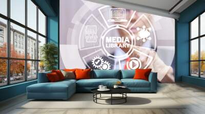 Media Library Web Technology Concept. Wall mural