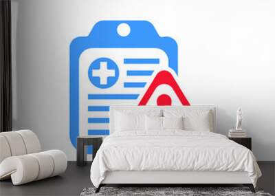 vector illustration of clipboard with medical cross and attention triangular sign. icon of medical r Wall mural