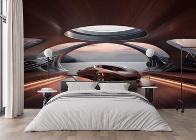 Futuristic interior of luxury yacht. Generative AI Wall mural