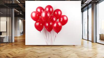 Set of red party balloons floating on a white background Wall mural