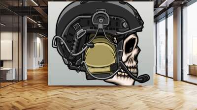 Skull head with army helmet Wall mural