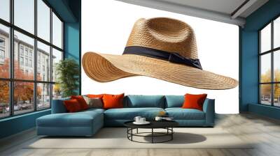 vintage straw hat isolated on white background Wall mural