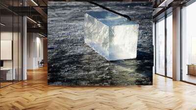 workers mine large cubes of natural river ice, harvesting river ice Wall mural