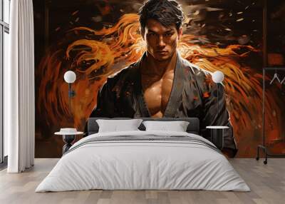 Martial Artist with Fiery Dragon Aura Wall mural