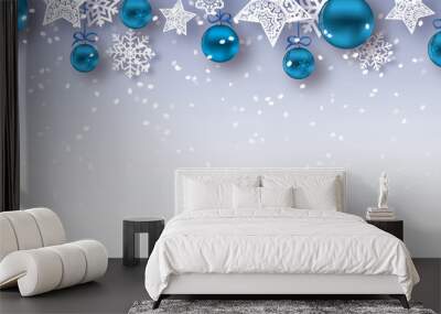 christmas baubles banner  - vector xmas / happy new year background (blue) Wall mural