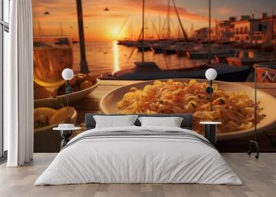 Italian dish at a coastal Italian restaurant. Inspiration for summer holidays. Wall mural