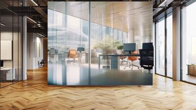 Modern corporate office open space with multicultural busy team Wall mural