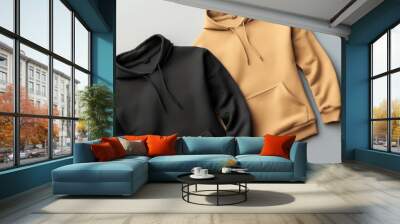 Template blank flat hoodie. Hoodie sweatshirt with long sleeve flatlay mockup for design and print. Wall mural