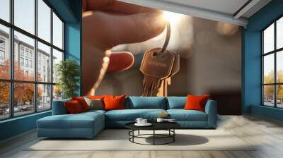 Welcome to new house. Hand holding keys Wall mural