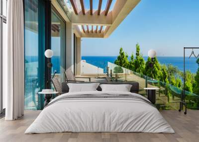 Terrace of a spacious luxury villa with a picturesque sea view Wall mural