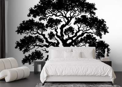  Vector Silhouette of Oak Tree- Capturing the Majestic Presence and Timeless Beauty of Nature.- Oak Tree Illustration- Oak Tree Vector Wall mural