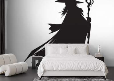 Vector Wizard Silhouettes Conjuring Magic and Mystery with Every Gesture, wizard black illustration. Wall mural