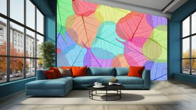 Decorative colorful skeleton leaves background Wall mural