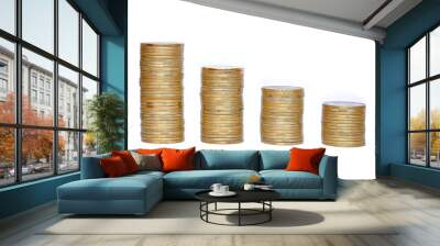 Many coins in column isolated on white Wall mural