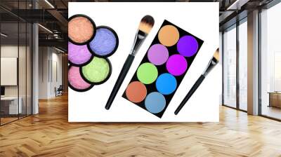 set of 5 eyeshadows and brushes isolated on white background Wall mural