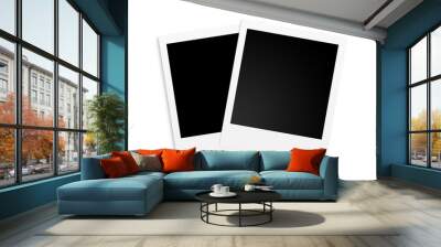 Two photo papers polaroid card isolated on white Wall mural