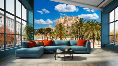 Palma de Mallorca - Parc de la Mar with La Seu Cathedral and Almudaina Palace in the background - 4046 Wall mural