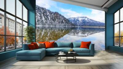 panoramic view of the frozen lake offensee in the upper austrian region salzkammergut Wall mural