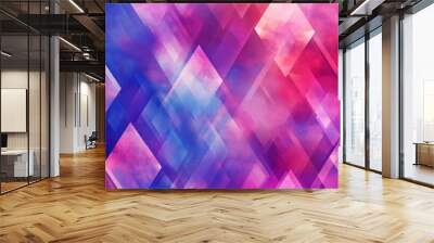 A geometric pattern with triangles and hexagons in vibrant shades of purple, pink, and blue, creating a lively and dynamic background. Wall mural