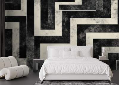 A minimalist geometric pattern with interlocking squares in monochrome tones, creating a sleek and elegant design. Wall mural